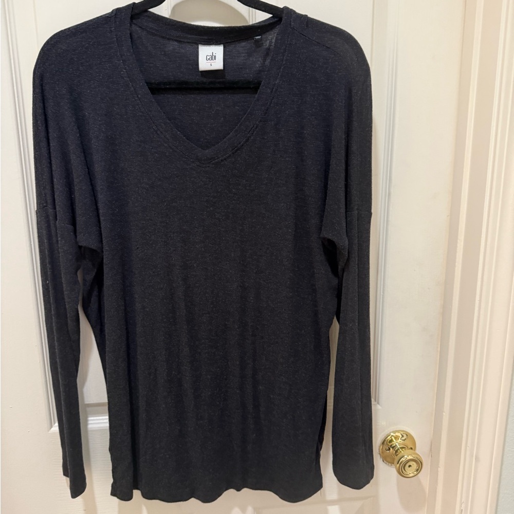 CAbi Charcoal V-Neck Long Sleeve Top